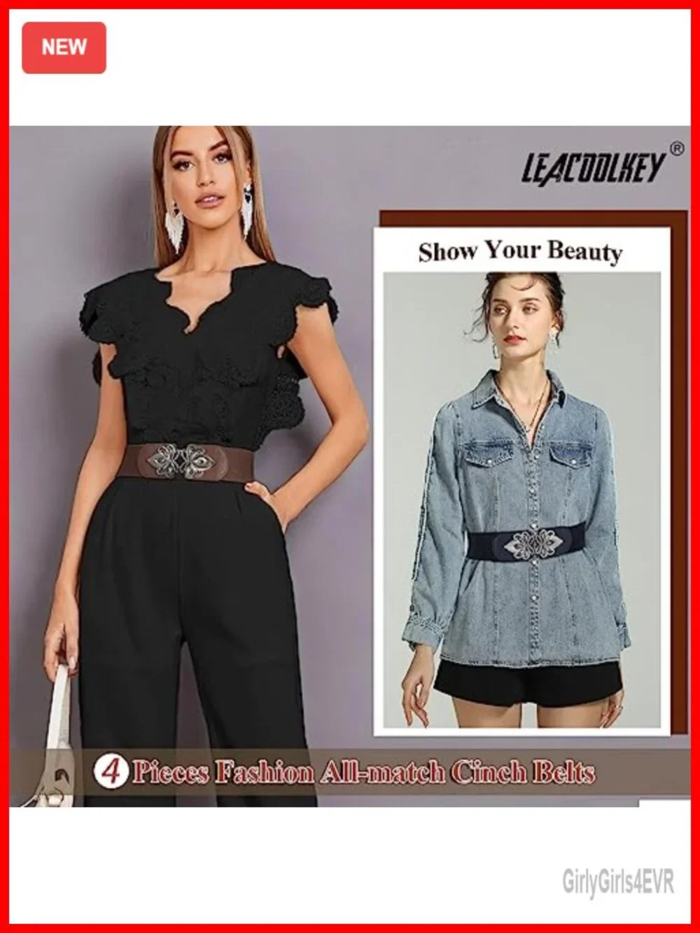 Women's 4 Pack Wide Stretch Elastic Waist Belt Plus Size Vintage PU Leather
